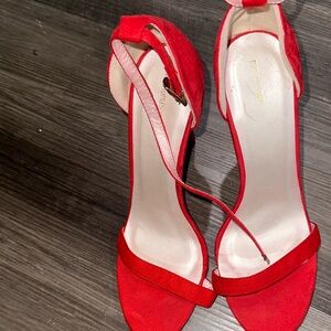 RED suede strap sandal heels pretty little thing